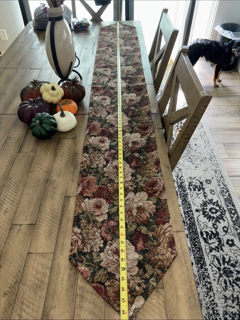 Floral Jacquard Table Runner in Floral Burgundy and Green